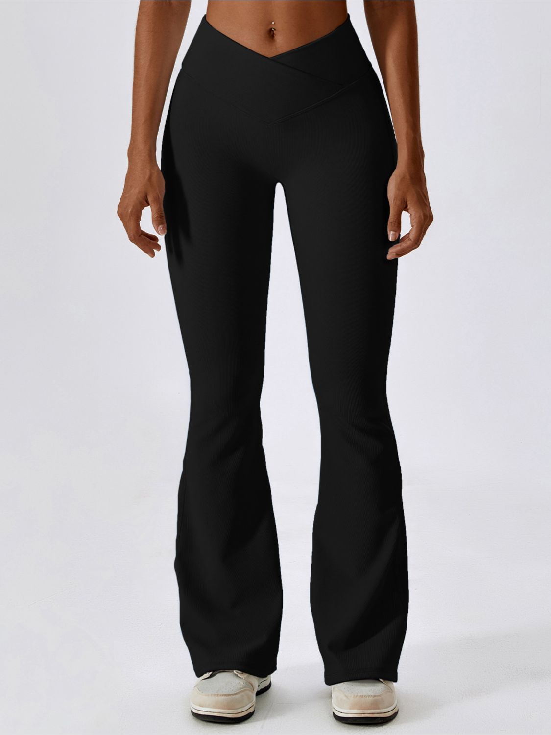 High-Waist Crossover Bootcut Yoga Pants Black