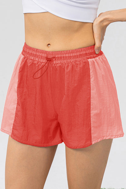 Color Block Drawstring Active Shorts Coral