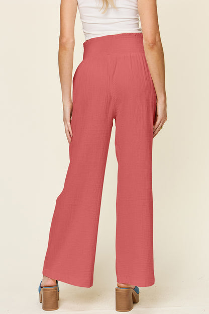 Textured Smocked Waist Wide Leg Pants