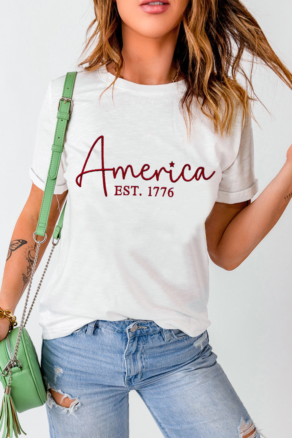 Letter Graphic Round Neck Short Sleeve T-Shirt White