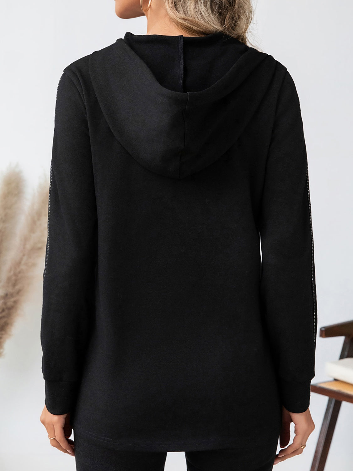 Drawstring Long Sleeve Hoodie Black