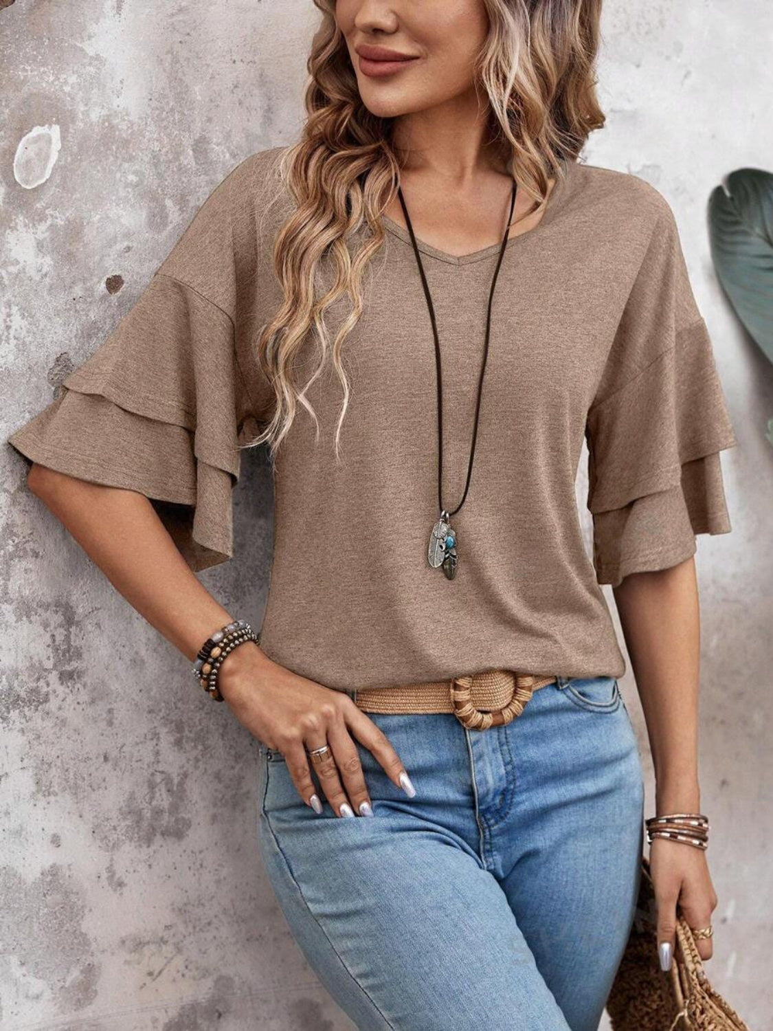 V-Neck Blouse Mocha