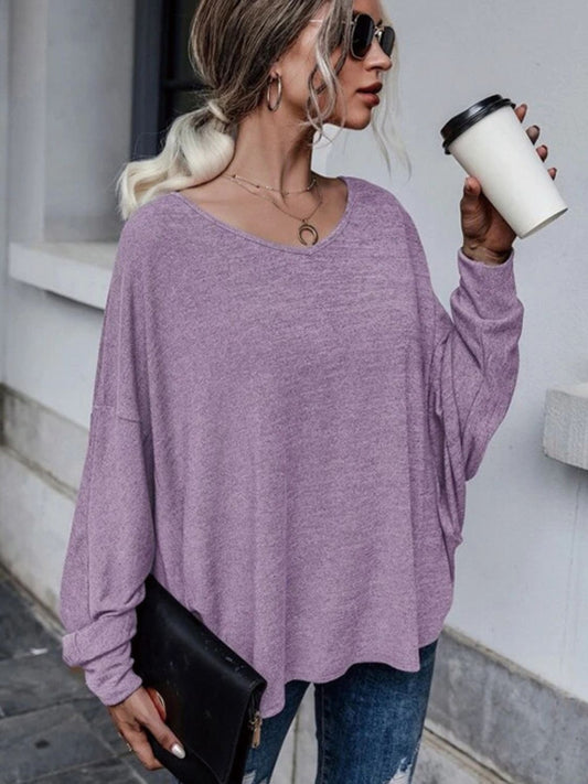 Full Size Double Tie Drop Shoulder Long Sleeve T-Shirt Lilac