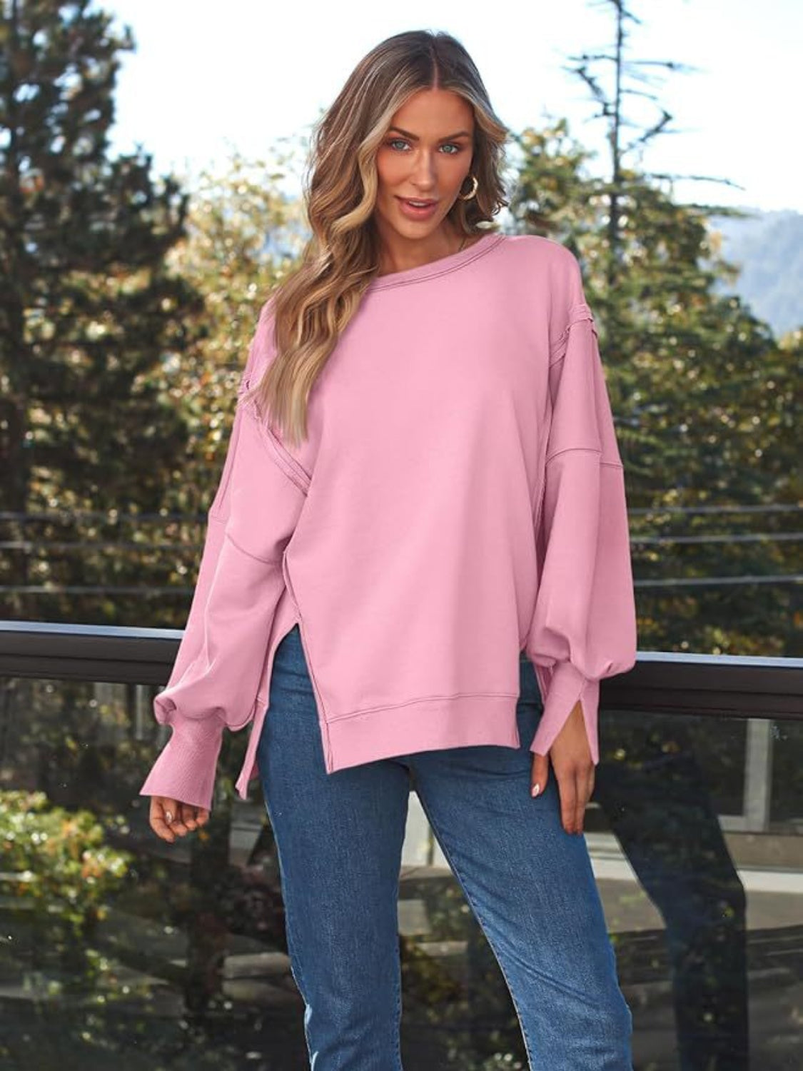 Slit Hem Sweatshirt Pink