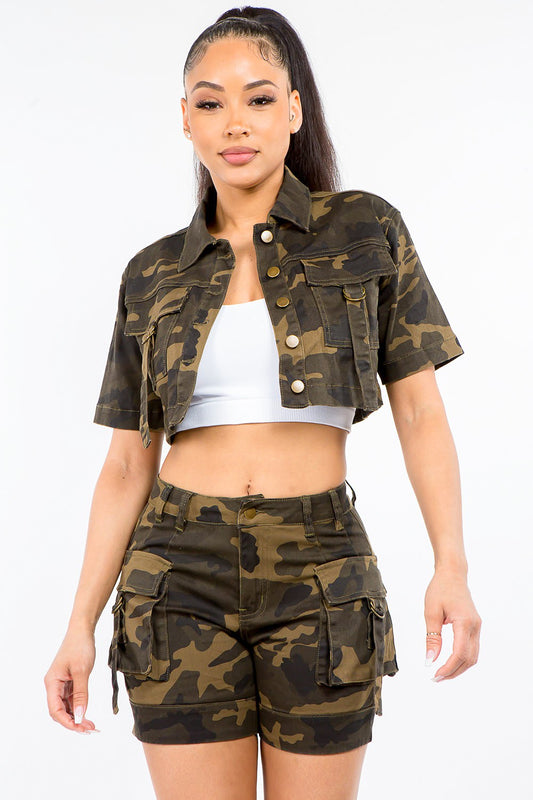 Women's Camouflage Cropped Jacket Olive Camo