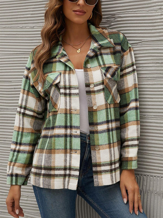 Plaid Button-Up Jacket Green