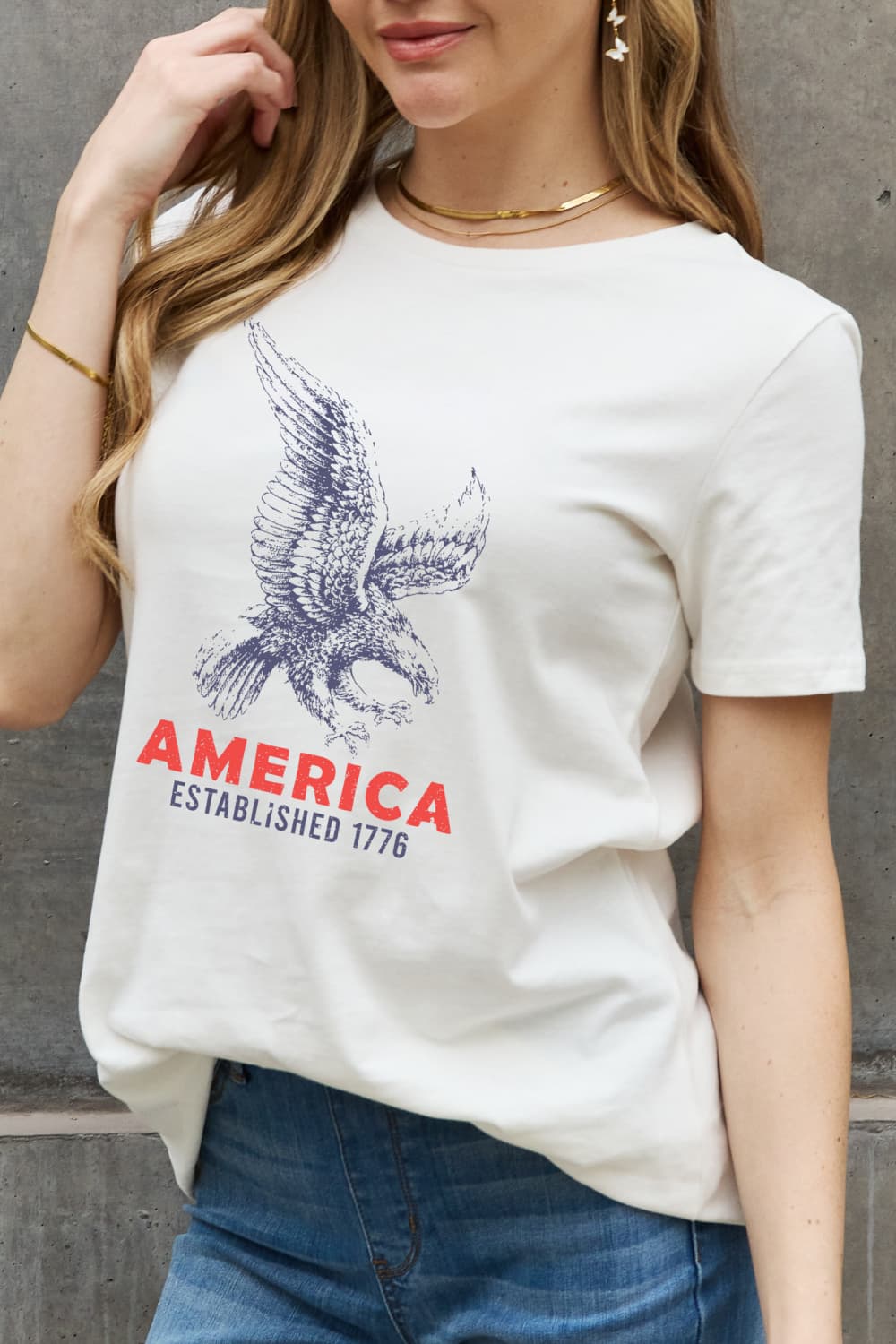 Simply Love AMERICA ESTABLISHED 1776 Graphic Cotton T-Shirt Bleach