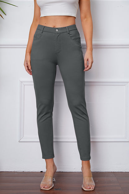 High Waist Stretchy Rayon Blend Pants Charcoal