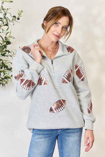 Back-to-School Sequin Football Sweatshirt Light Gray