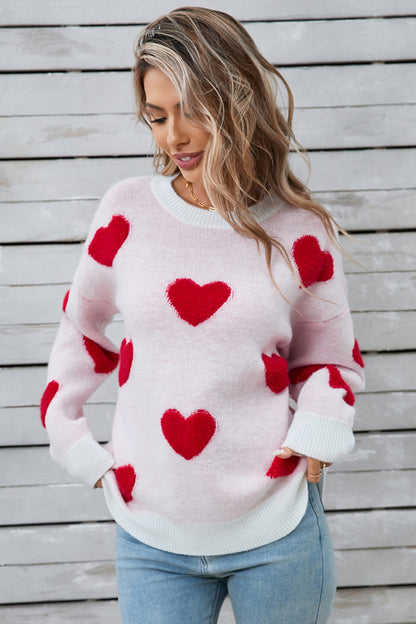 Angel Wings Heart Round Neck Long Sleeve Sweater Deep Red