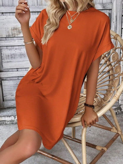 Casual Pocketed Round Neck Tee Dress