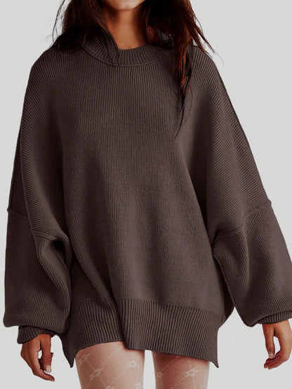 Round Neck Long Sleeve Sweater Chocolate