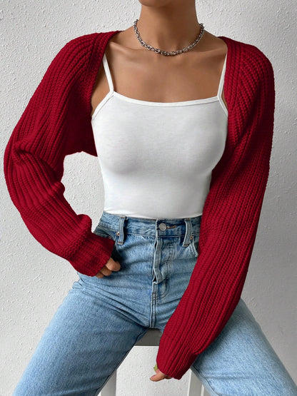 Honey Open Front Long Sleeve Cropped Cardigan Burgundy