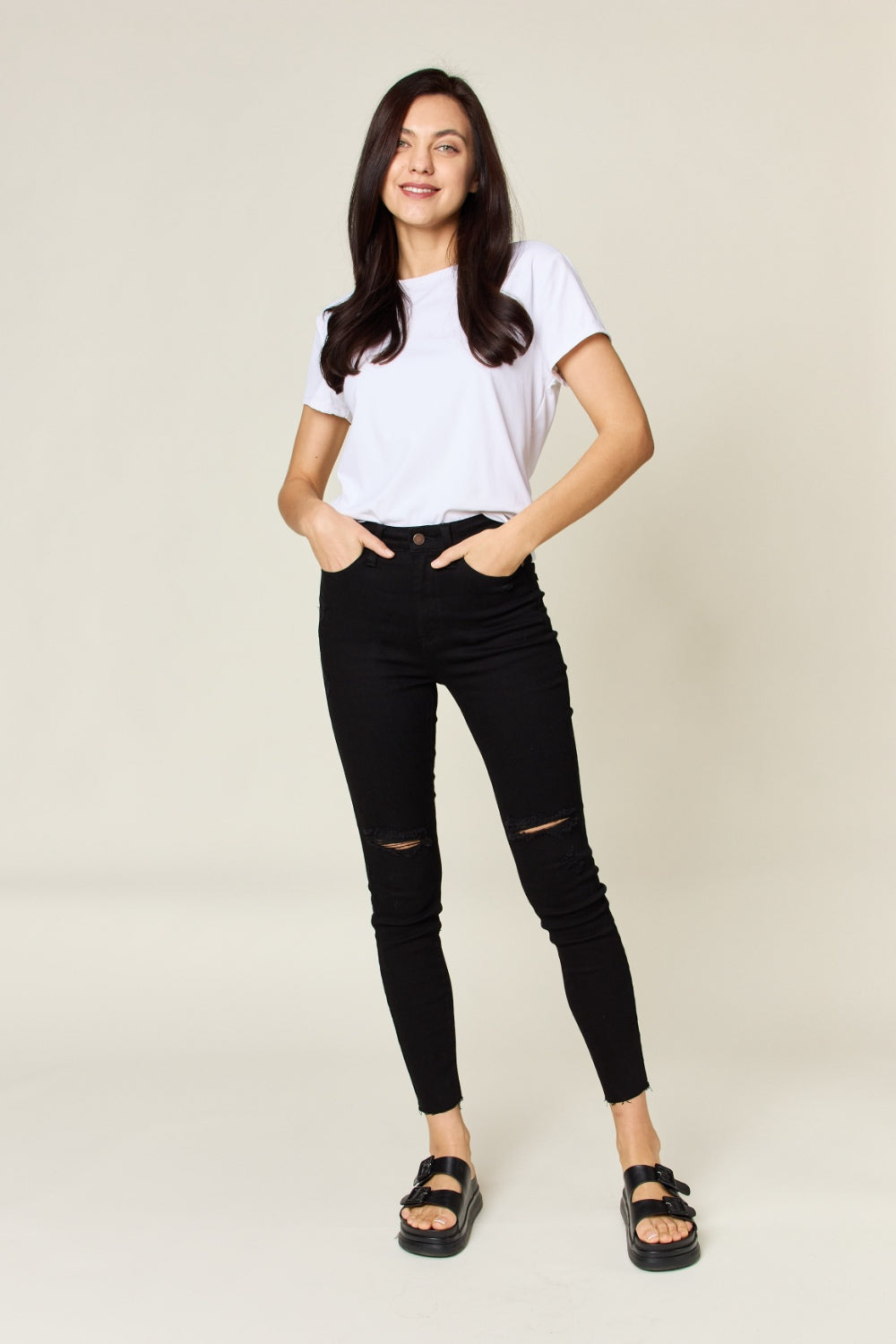 Judy Blue High-Waist Distressed Ankle Skinny Jeans
