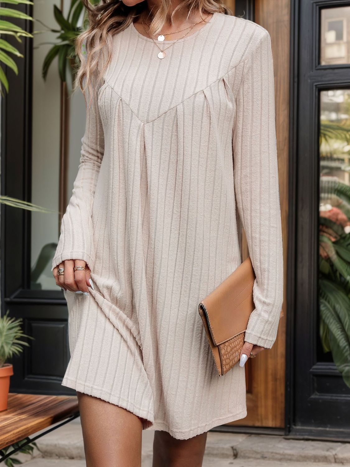 Cozy Long Sleeve Mini Dress Cream