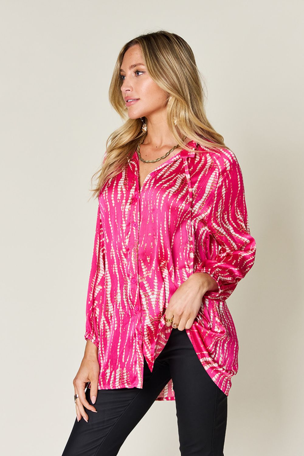 Opaque Printed Button-Up Long Sleeve Shirt