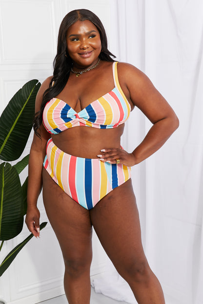 Striped Twist-Front High-Waisted Bikini