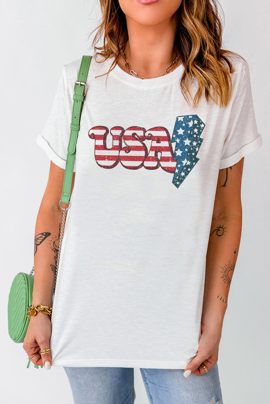 USA Lightning Graphic Round Neck Tee White