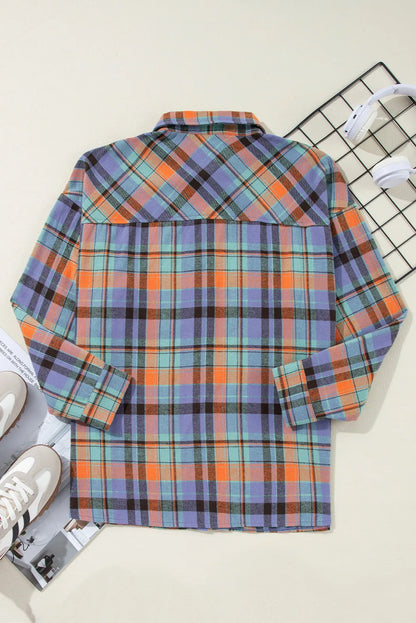 Plaid Collared Neck Long Sleeve Shirt