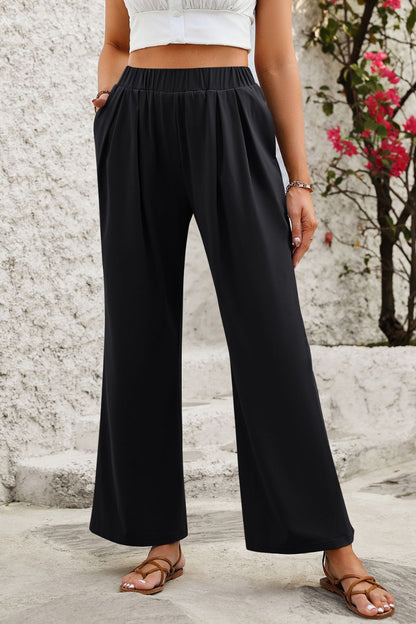 Elastic Waist Wide Leg Pants Black