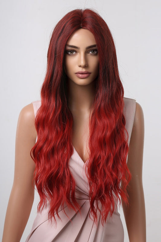 27" Long Wavy Wig Red Ombre One Size
