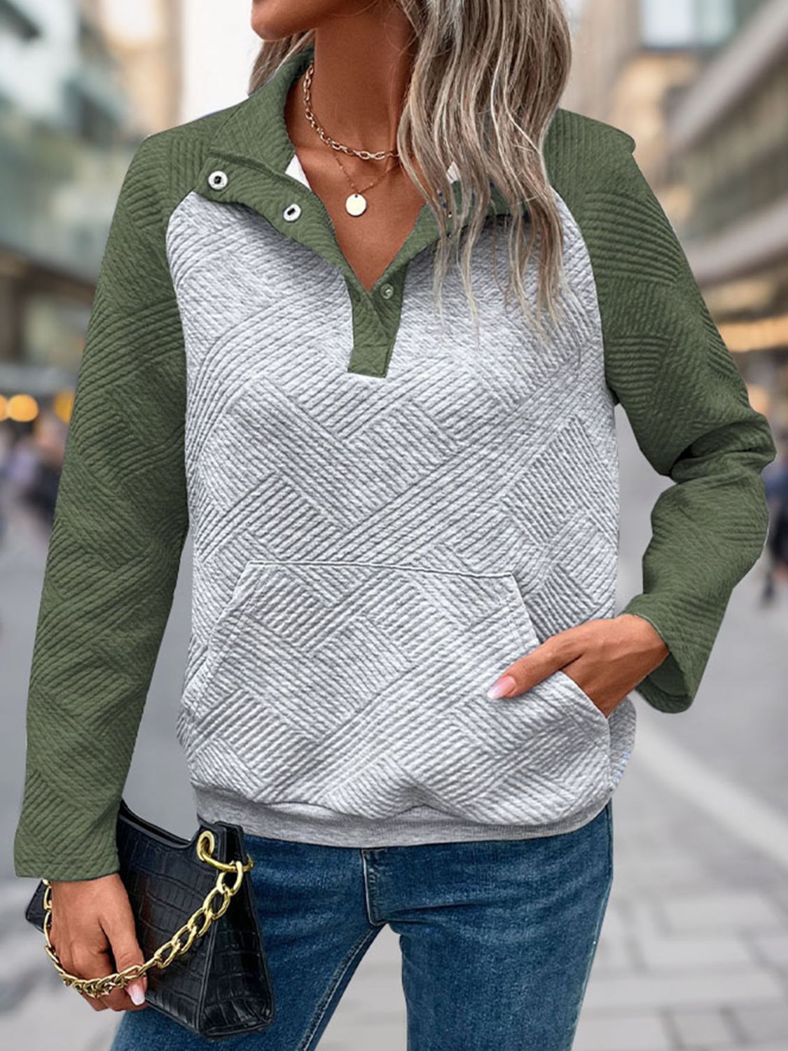 Women's Button-Up Contrast Sweatshirt