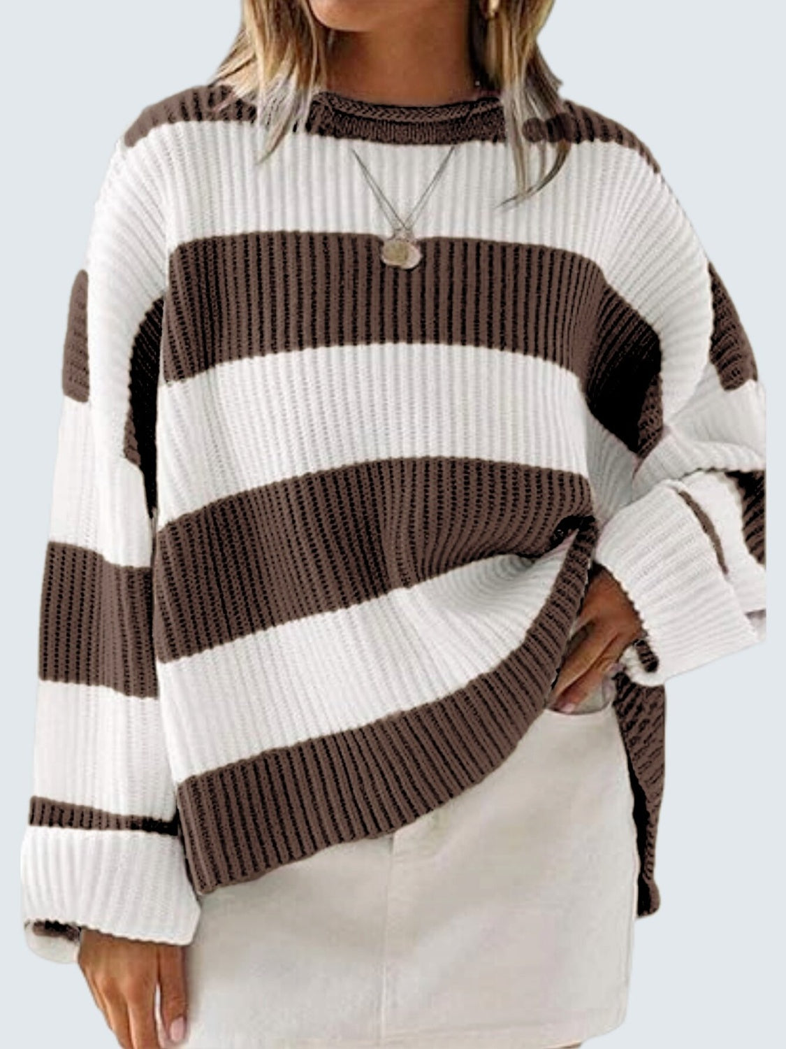 Round Neck Long Sleeve Sweater Chocolate