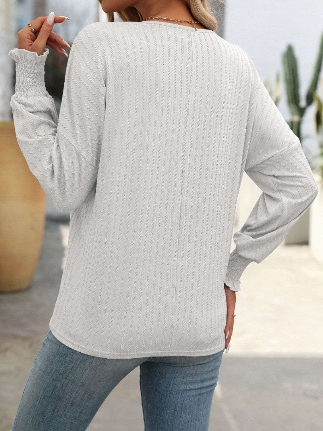 Textured Lantern Sleeve Top