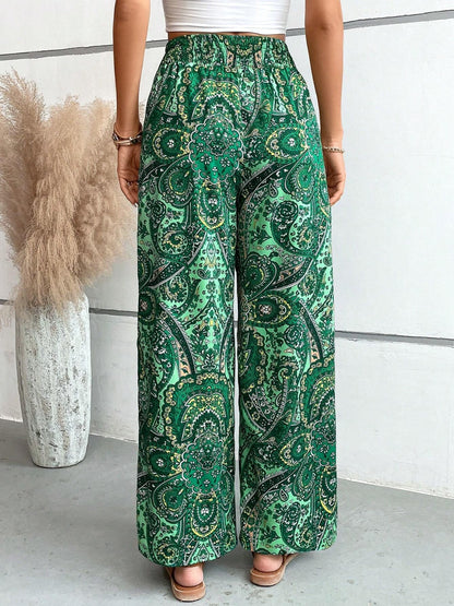 Tie Waist Printed Wide Leg Pants