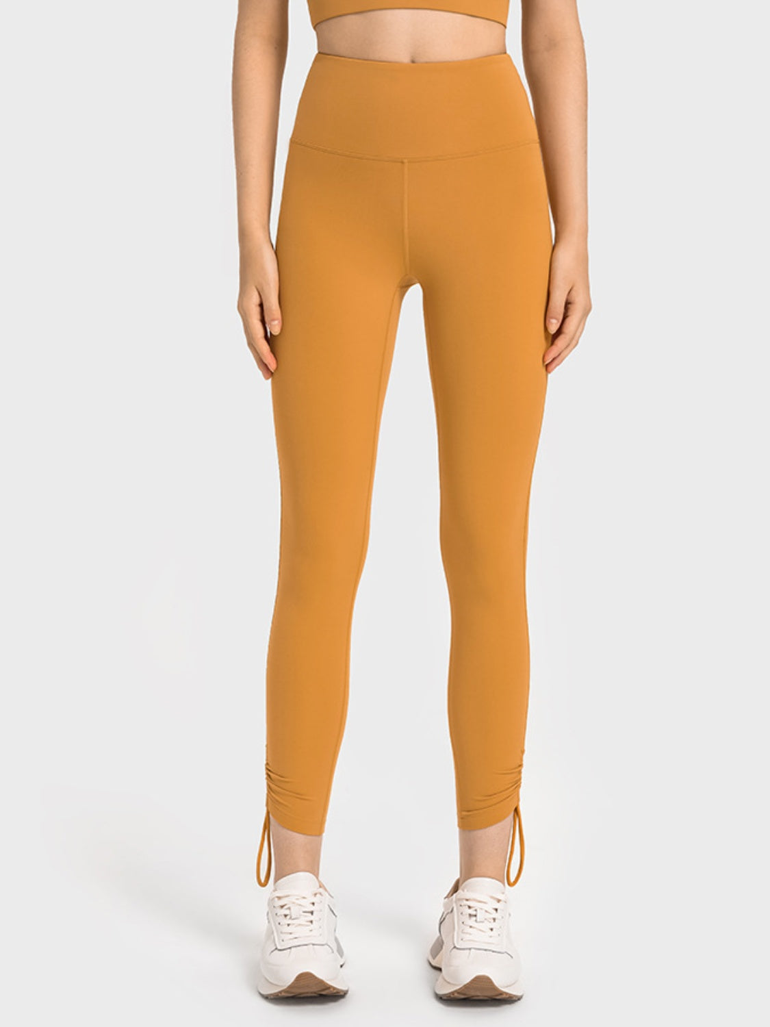 Drawstring High Waist Active Pants Mustard