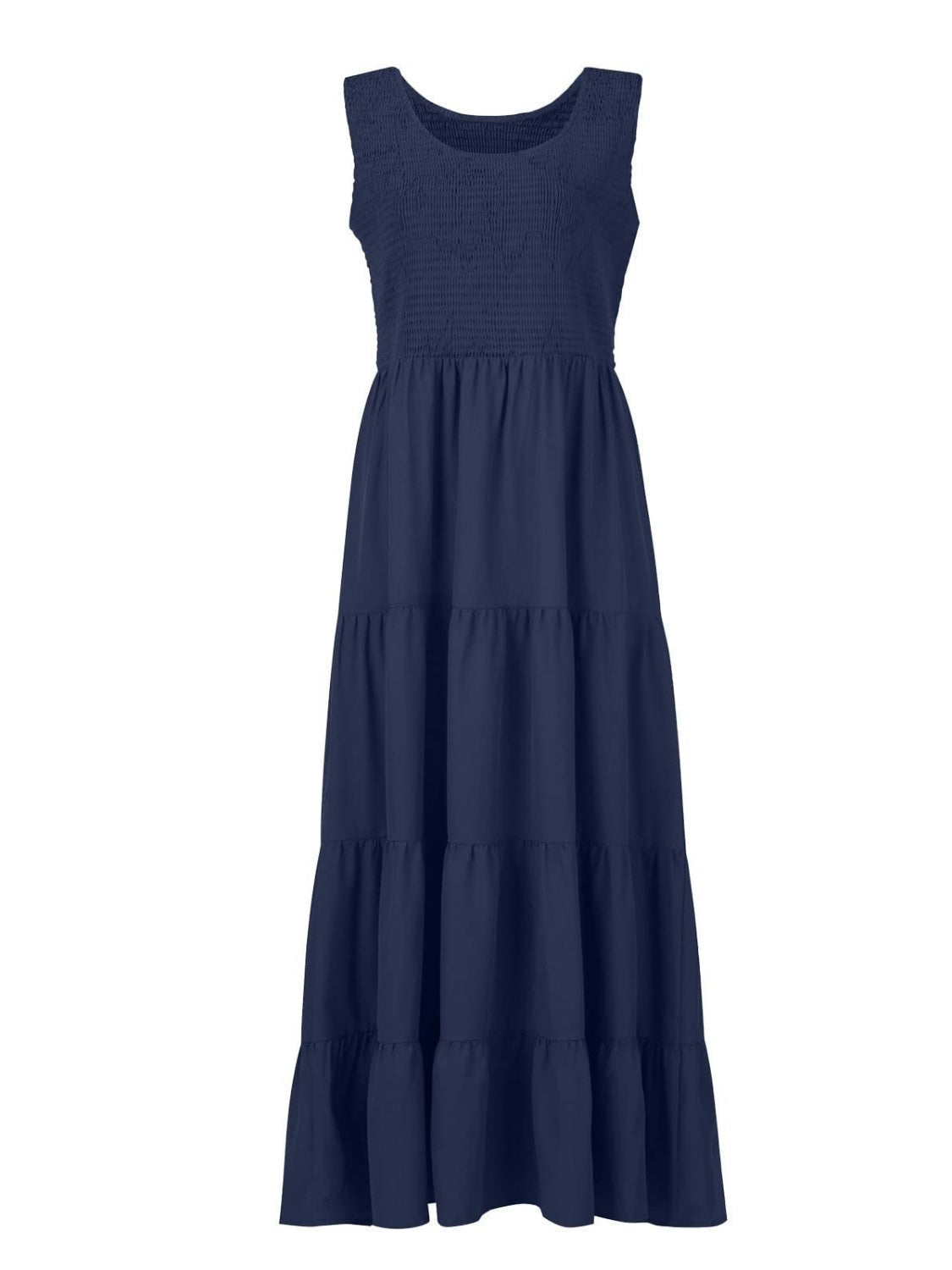 Smocked Tiered Midi Dress with Wide Straps