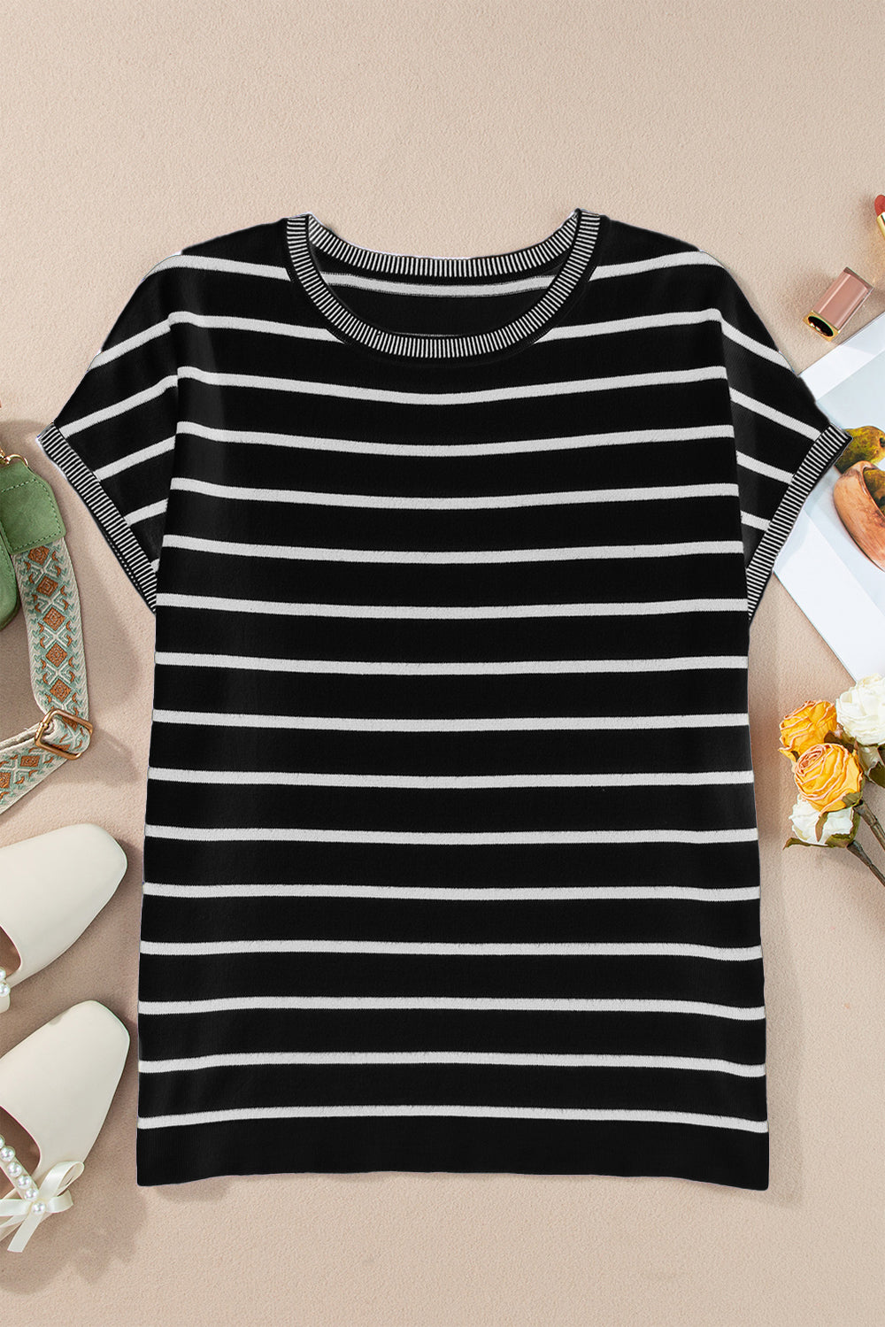 Women's Striped Knit Top Black