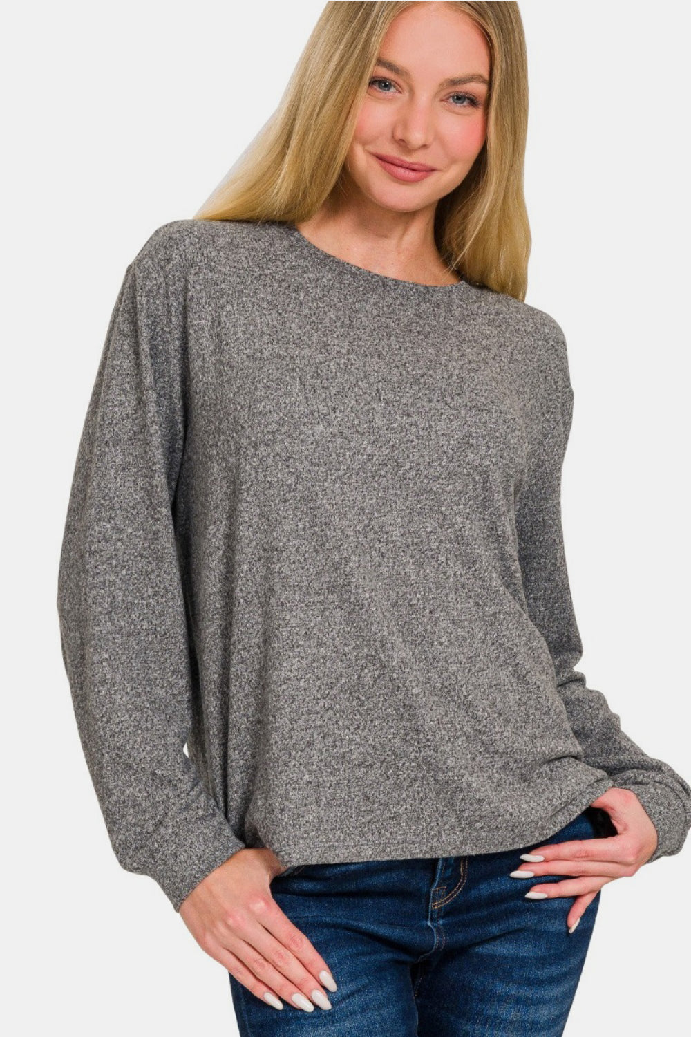 Zenana Hacci Round Neck Long Sleeve T-Shirt