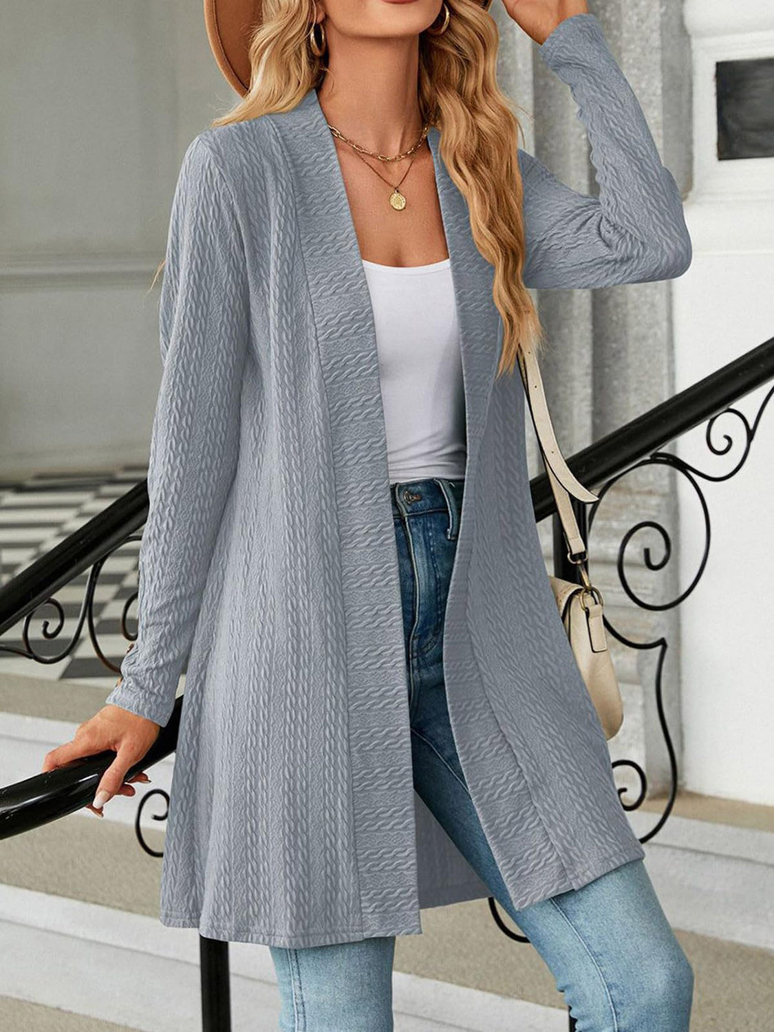 Open Front Long Sleeve Cardigan Gray