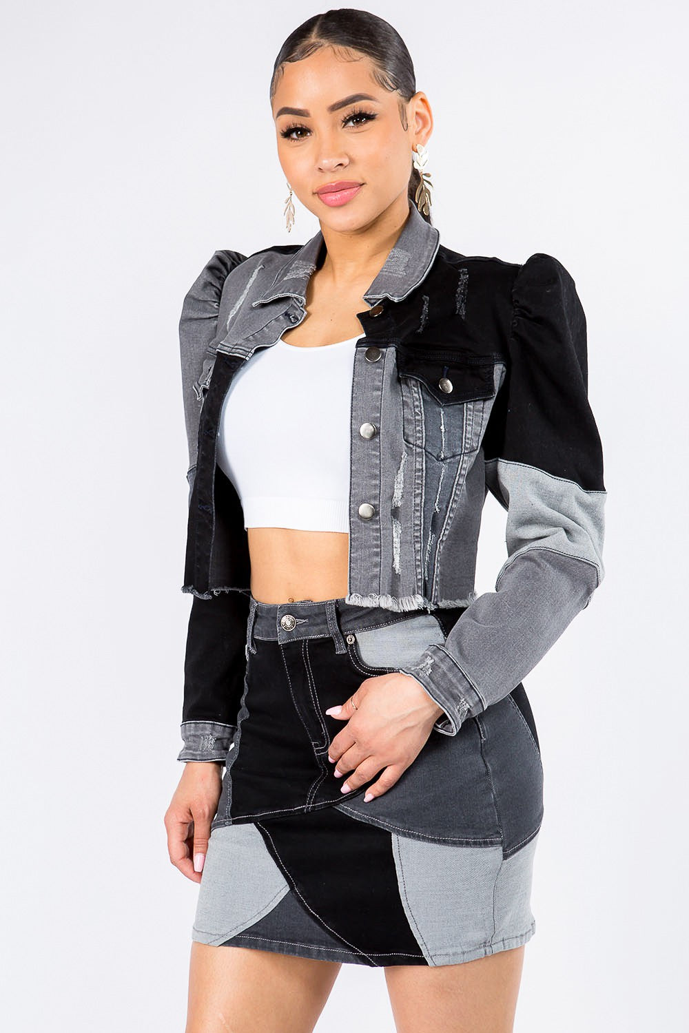 Women's Puff Shoulder Denim Jacket