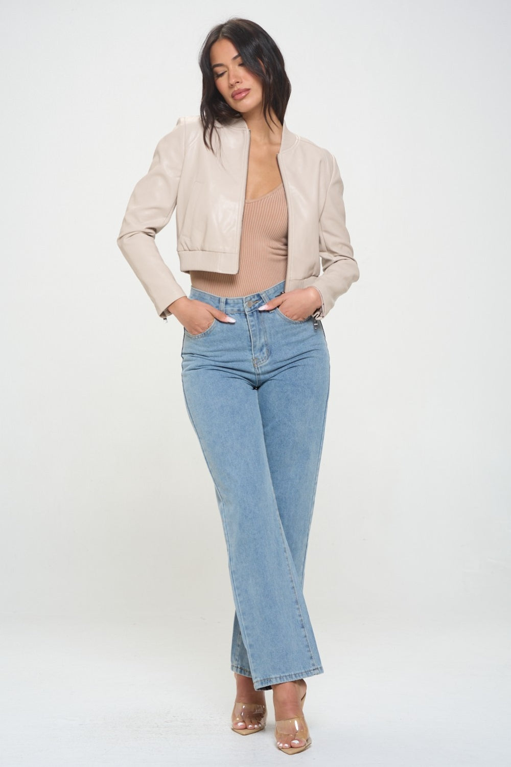 Women's Vegan Cropped Bomber Jacket