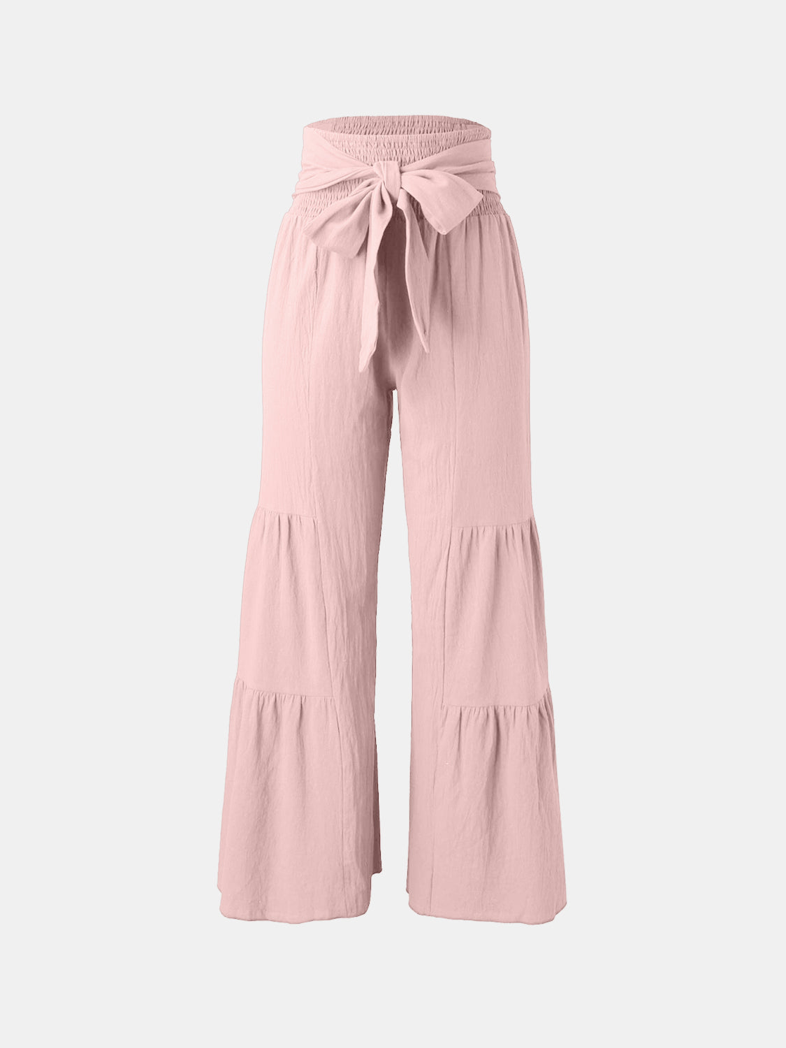 Tied Ruched Wide Leg Pants Blush Pink