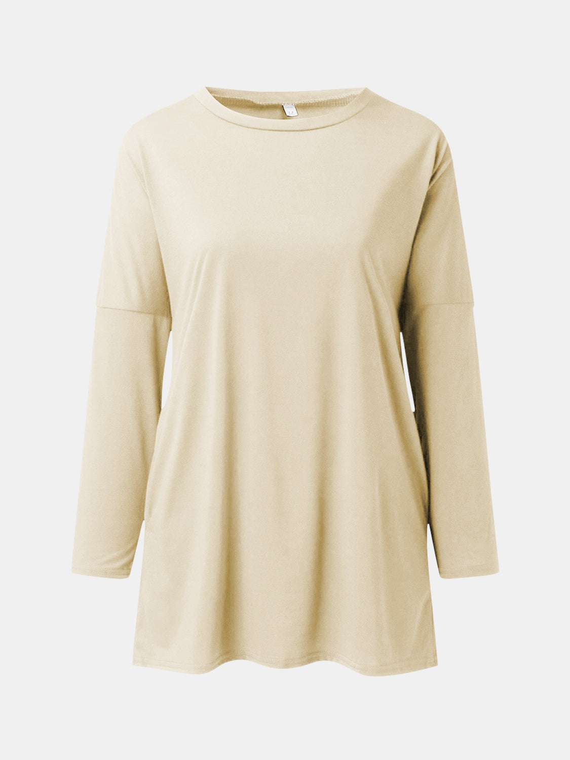 Full Size Round Neck Long Sleeve T-Shirt Tan