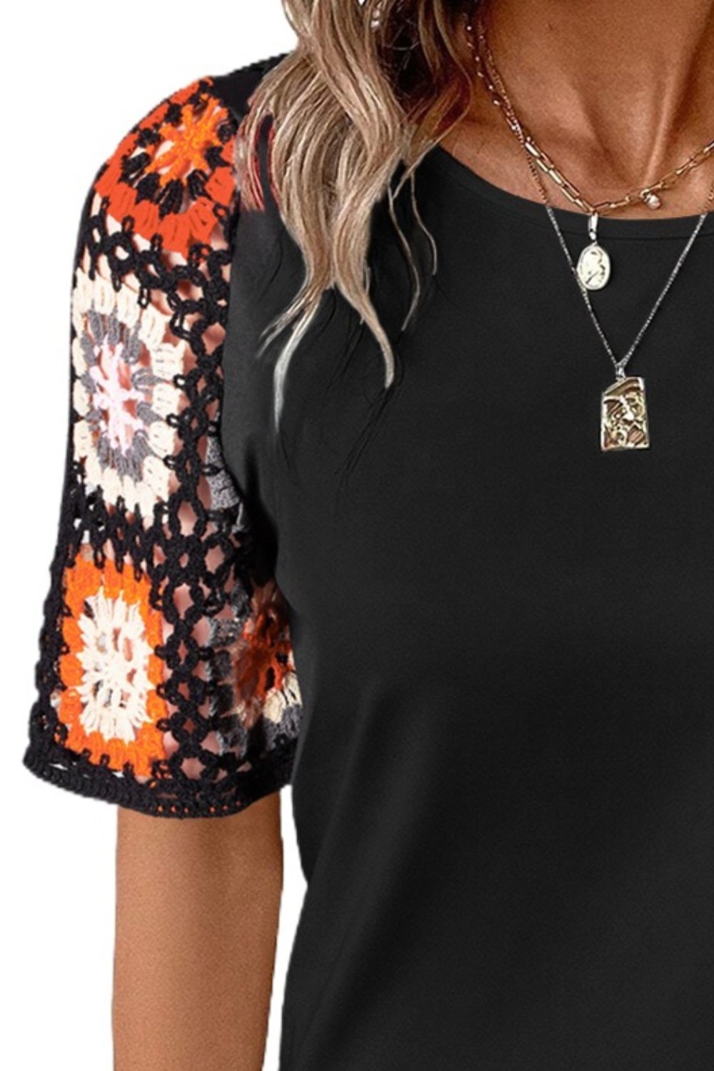 Geometric Print Round Neck Blouse