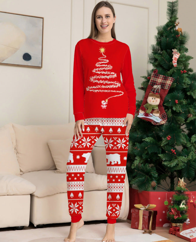 Girls' Long Sleeve Holiday Christmas Tree Polar Isle Holiday Fitted Two Piece Pajamas Red Christmas Print 2