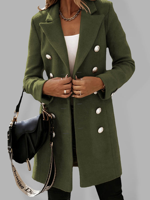 Autumn and winter long sleeve double breasted woolen coat Olive green