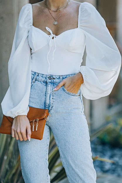 Balloon Sleeve Bodysuit White 2XL