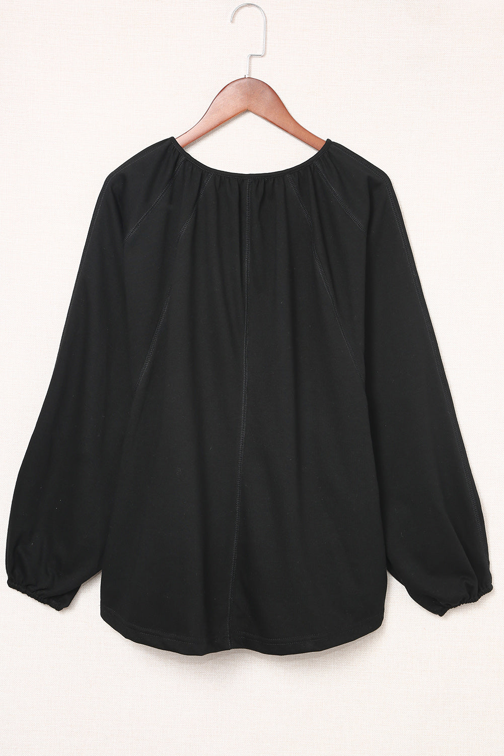Balloon Sleeve Notched Neck Blouse