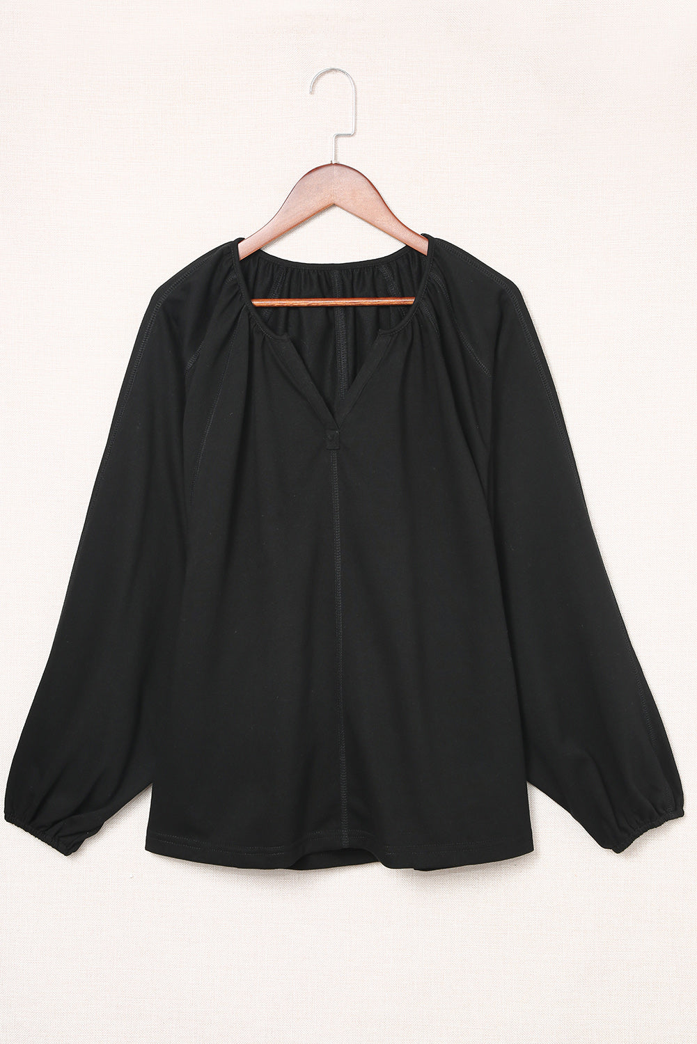 Balloon Sleeve Notched Neck Blouse Black