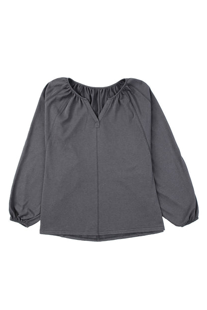 Balloon Sleeve Notched Neck Blouse