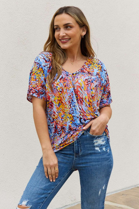 Be Stage Full Size Printed Dolman Flowy Top Blue Mix