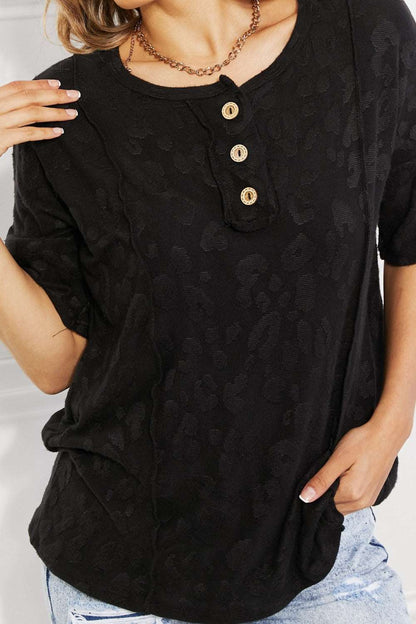 Black Bohemian Animal Textured Top