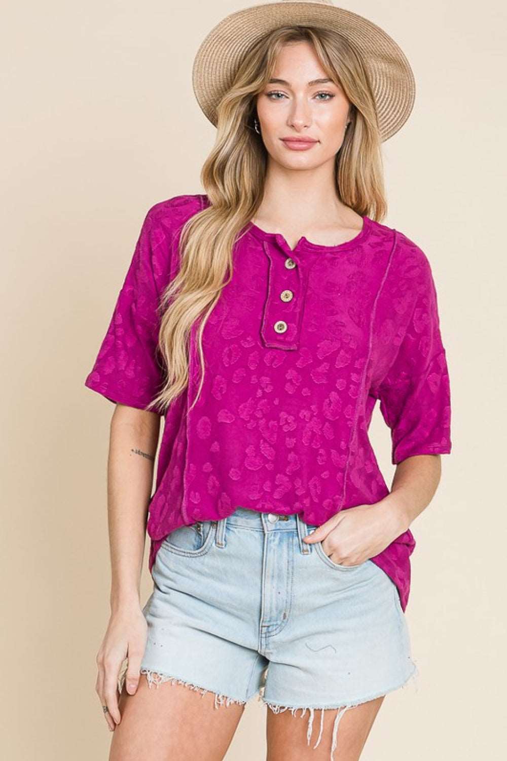 Bohemian Animal Textured Top Magenta