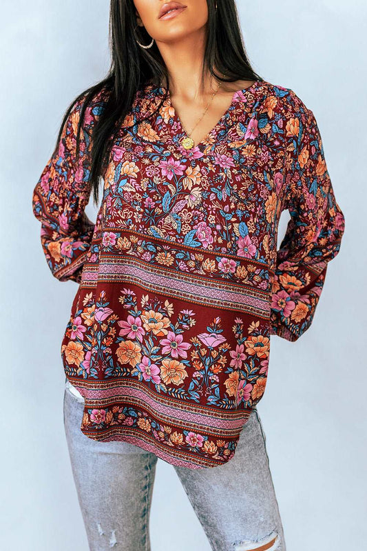 Bohemian Blouse with Balloon Sleeves Floral