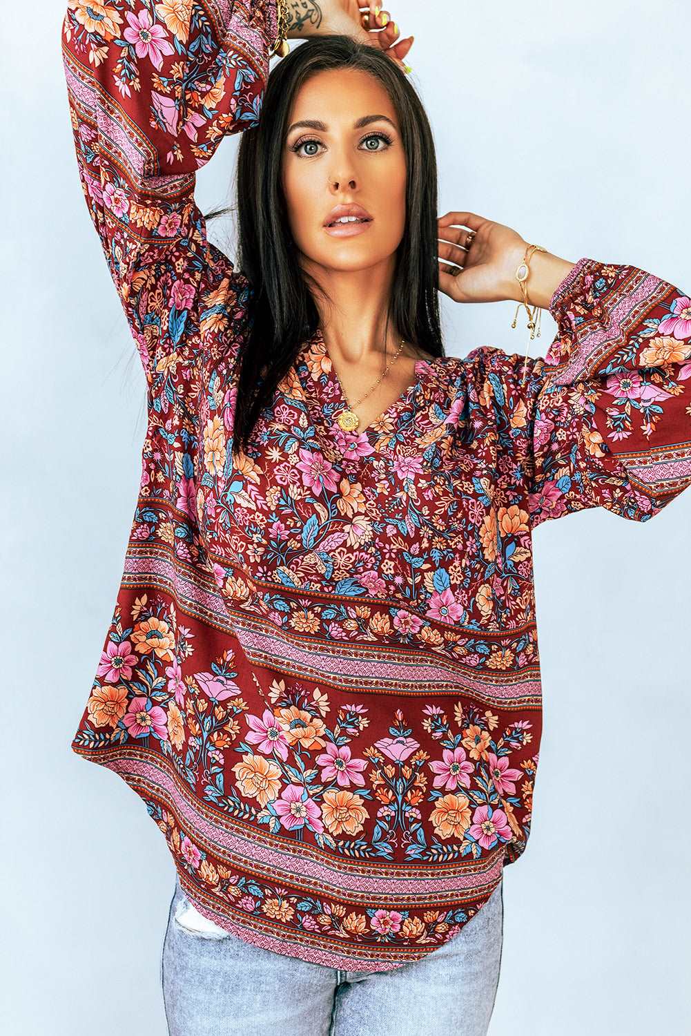 Bohemian Blouse with Balloon Sleeves